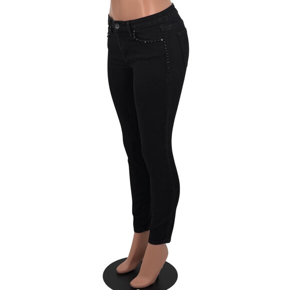 Rachel Roy Black Mid-Rise Studded Skinny Jeans 28 | Rockstar Girlfriend Grunge - Picture 10 of 15